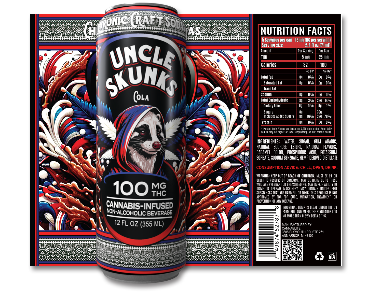 100 Mg D9 | All 8 Flavor Pack | Uncle Skunks | 12oz | Chronic Craft Sodas