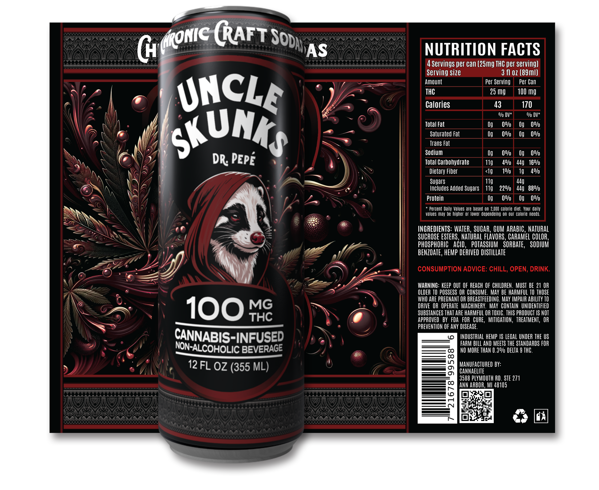 100 Mg D9 | All 8 Flavor Pack | Uncle Skunks | 12oz | Chronic Craft Sodas