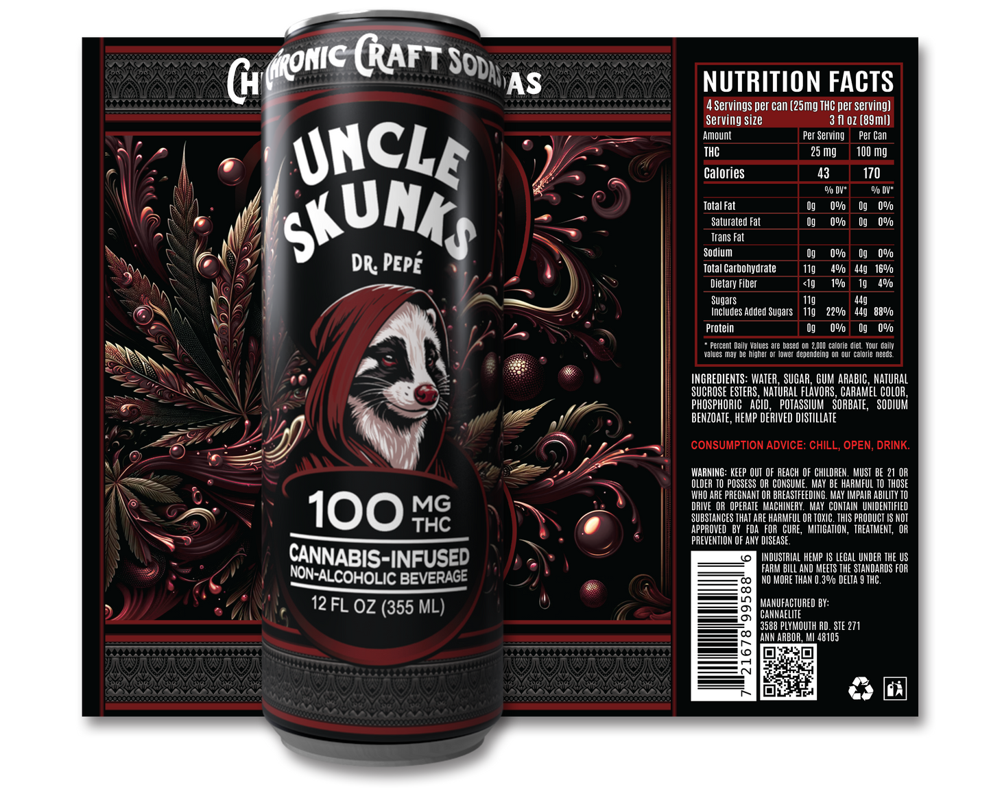 100 Mg D9 | All 8 Flavor Pack | Uncle Skunks |  12oz | Chronic Craft Sodas