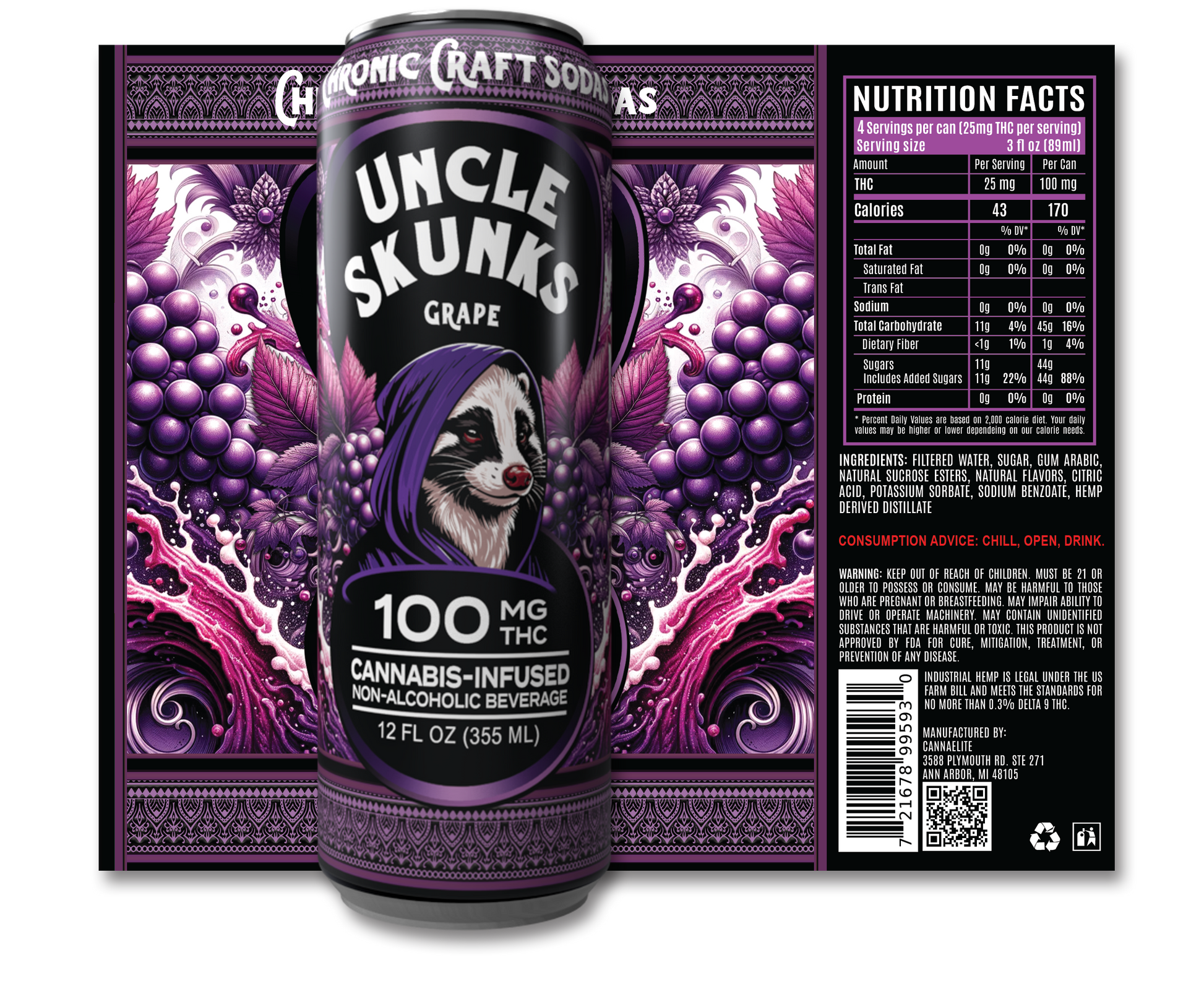 100 Mg D9 | All 8 Flavor Pack | Uncle Skunks | 12oz | Chronic Craft Sodas