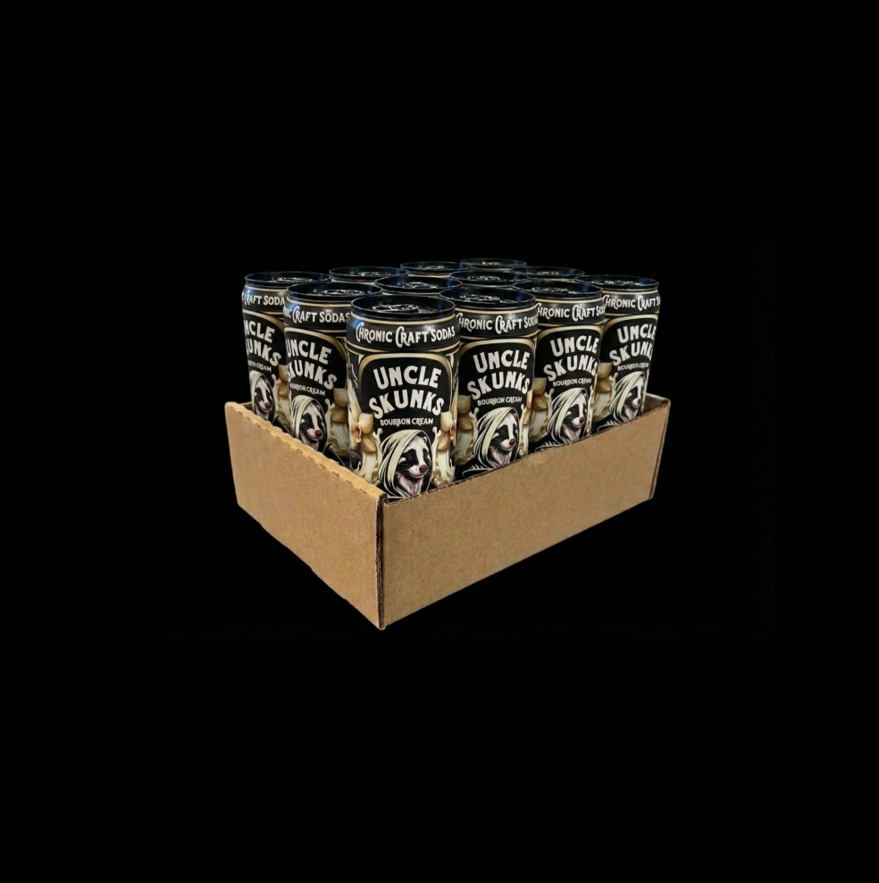 Display of Uncle Sam's products in cardboard packaging on a black background